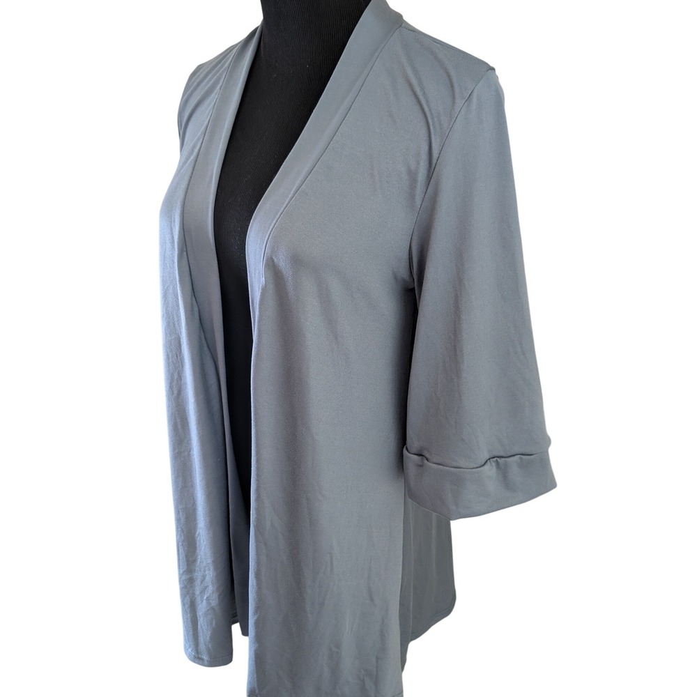 24seven Comfort Apparel Gray 3/4 Sleeve Open Front Cardigan Women's Medium